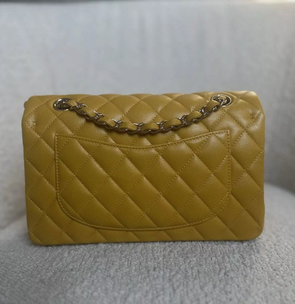 Chanel Yellow Double Flap Caviar Leather