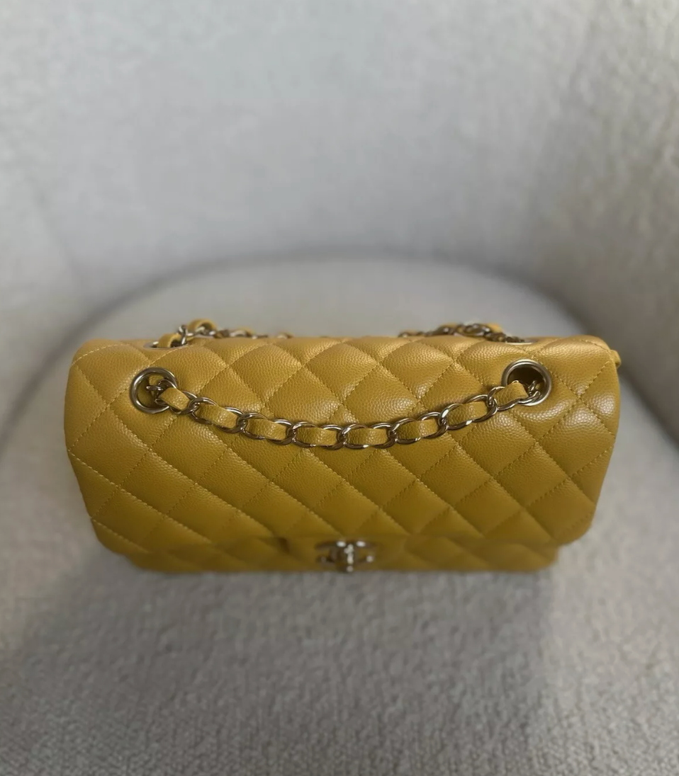 Chanel Yellow Double Flap Caviar Leather