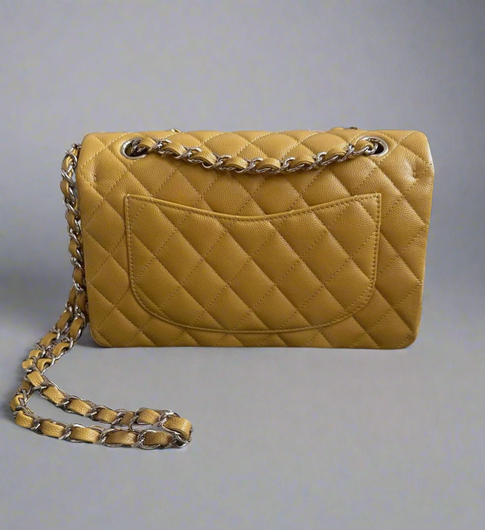 Chanel Yellow Double Flap Caviar Leather