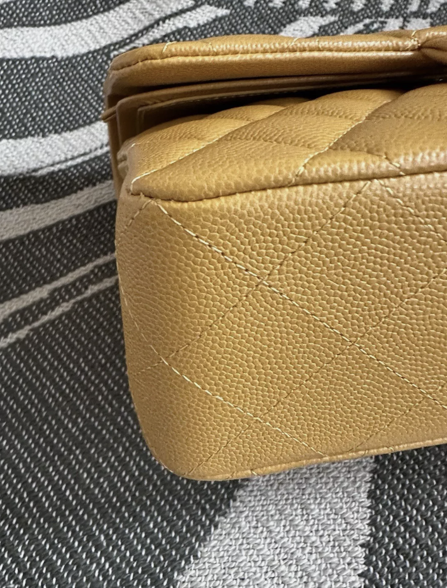 Chanel Yellow Double Flap Caviar Leather