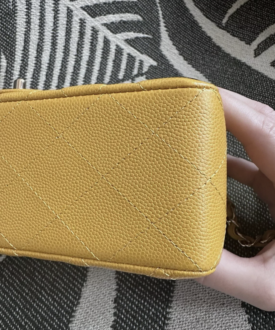 Chanel Yellow Double Flap Caviar Leather