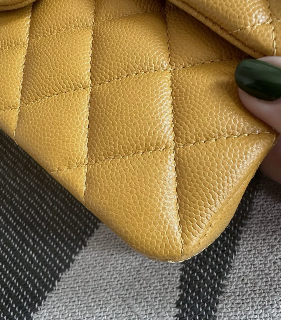 Chanel Yellow Double Flap Caviar Leather