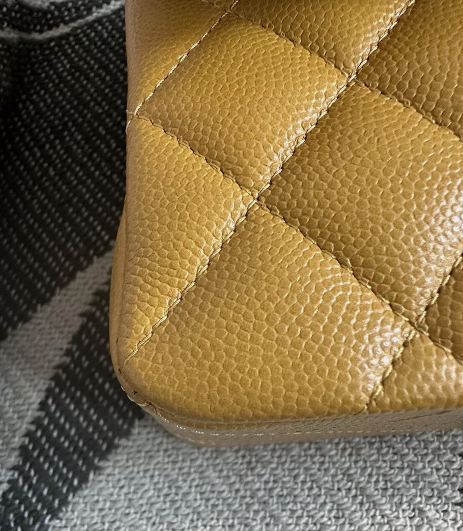 Chanel Yellow Double Flap Caviar Leather