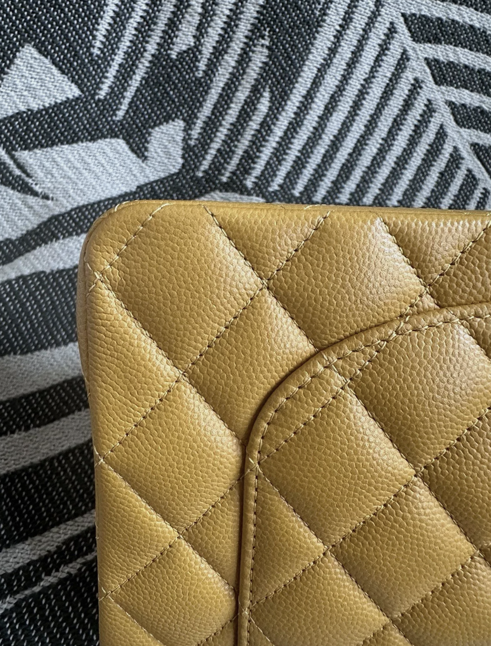 Chanel Yellow Double Flap Caviar Leather