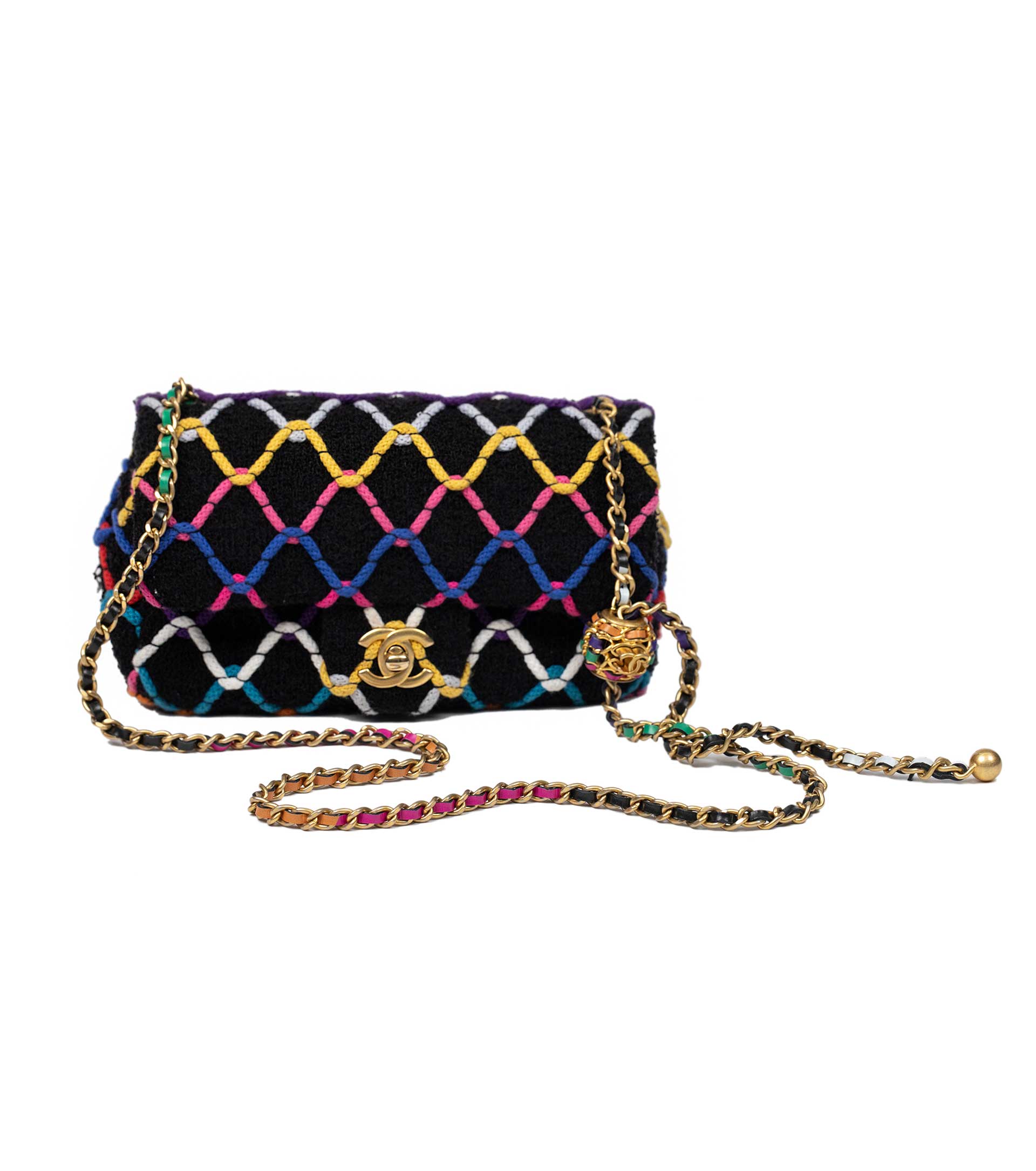 Chanel Mini Flap Pearl Crush Bag 22S Tweed Black/Multicolor in
