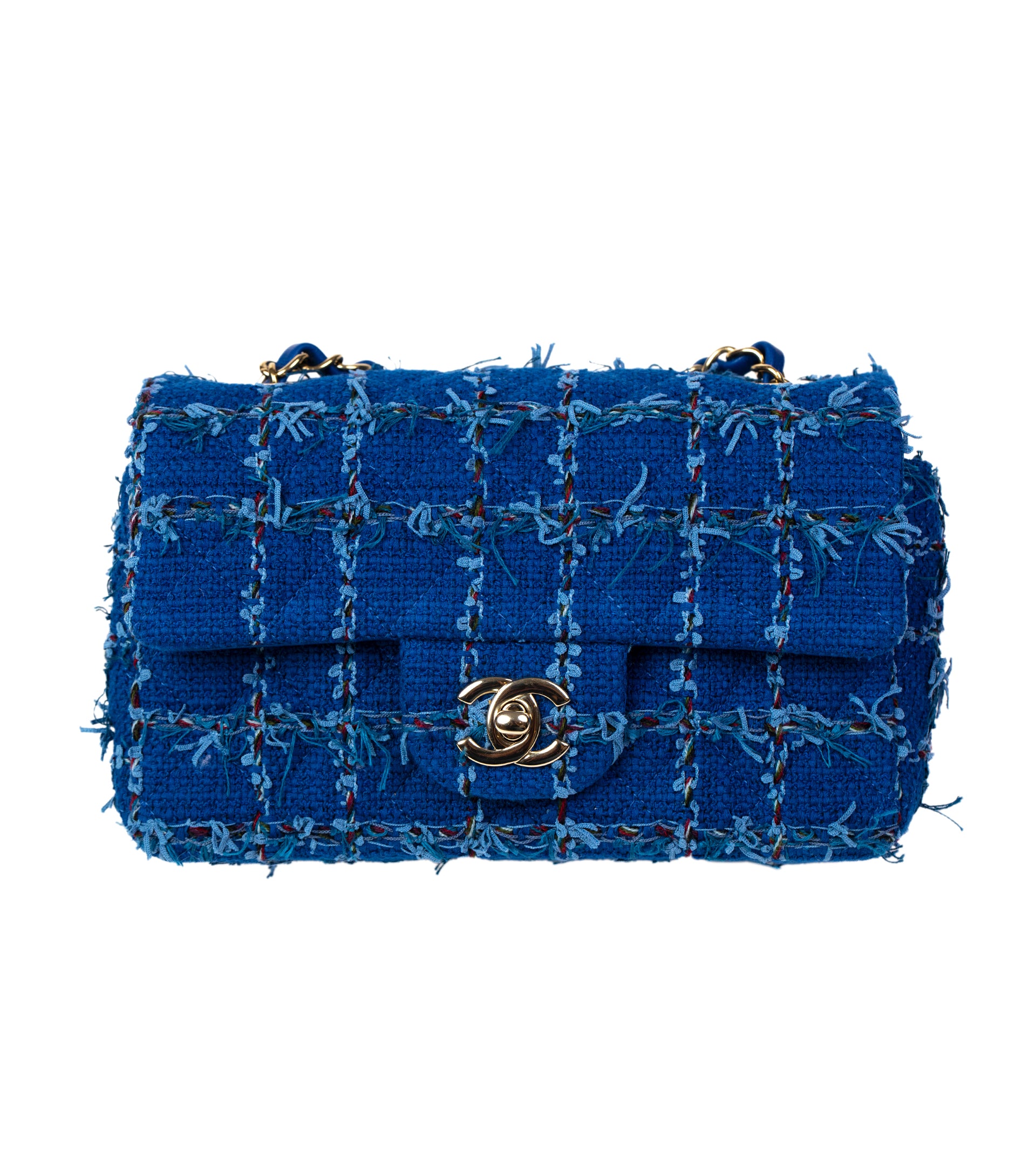 Chanel Pre-owned Mini Tweed Rounded Crossbody Bag - Blue